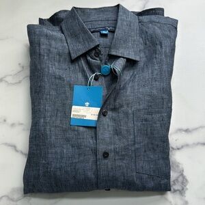 Jonathan Ogilvy Linen Button Down Chambray Blue Shirt Size Med NWT